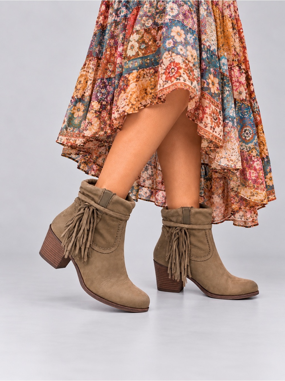 Ladies Sam Edelman Louie Moss Green Fringe Suede Booties